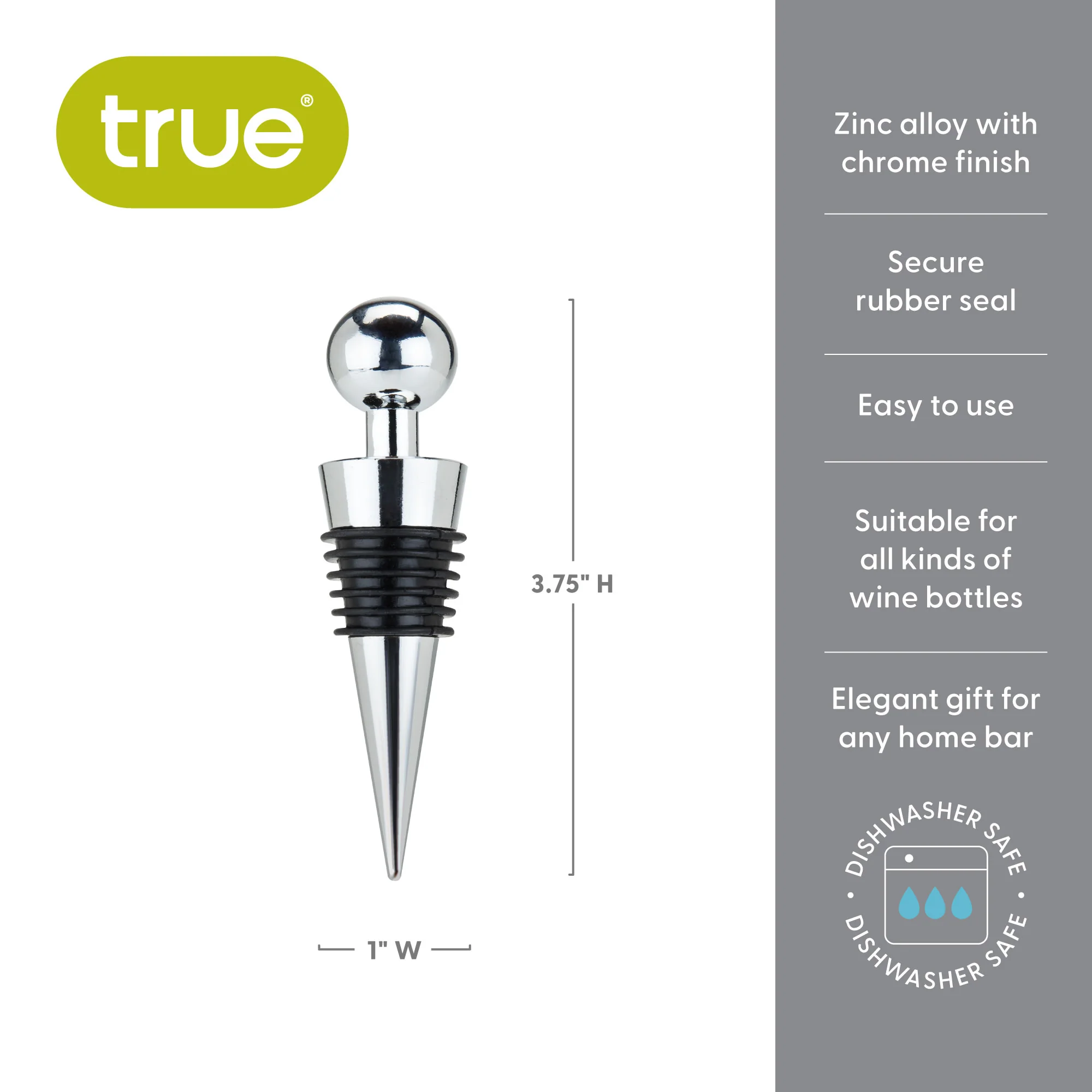 Sphere Zinc Alloy Bottle Stopper in Chrome - Image 6