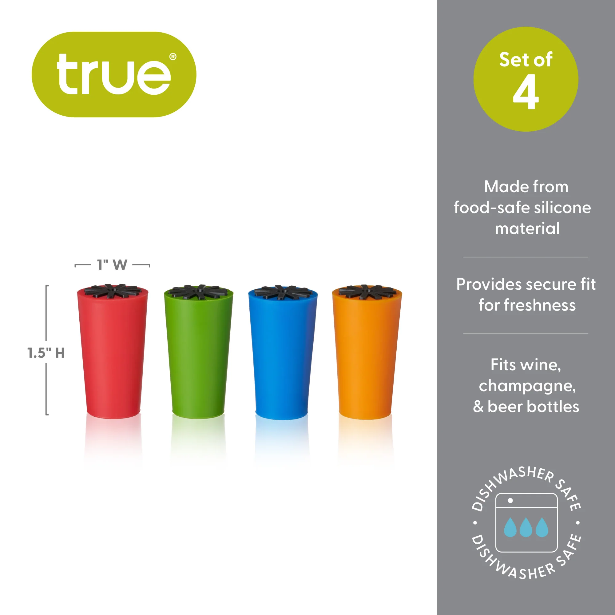 Starburst Silicone Bottle Stopper in Assorted Colors, Set of 4 - Image 5