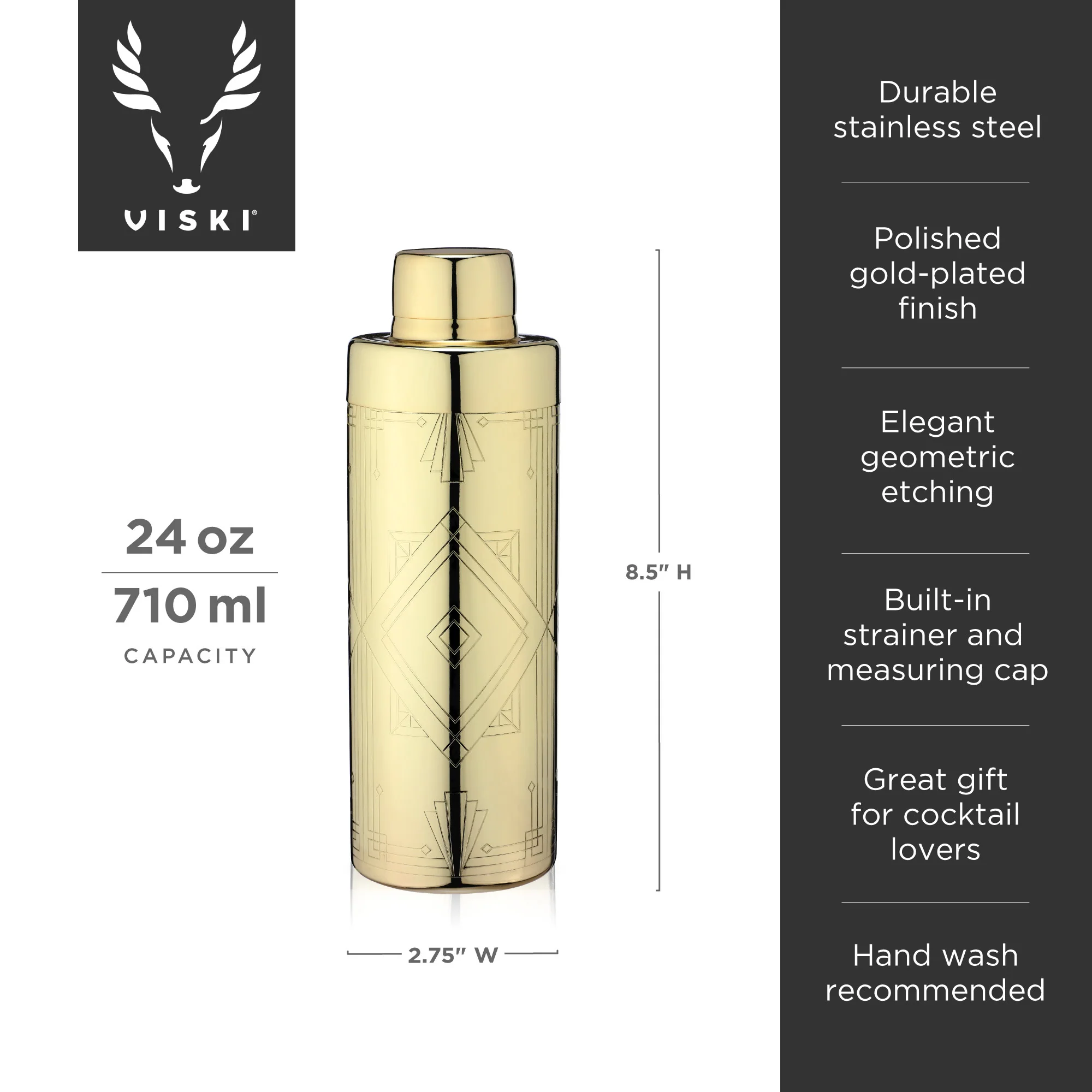 Art Deco Cocktail Shaker in Gold - Image 7