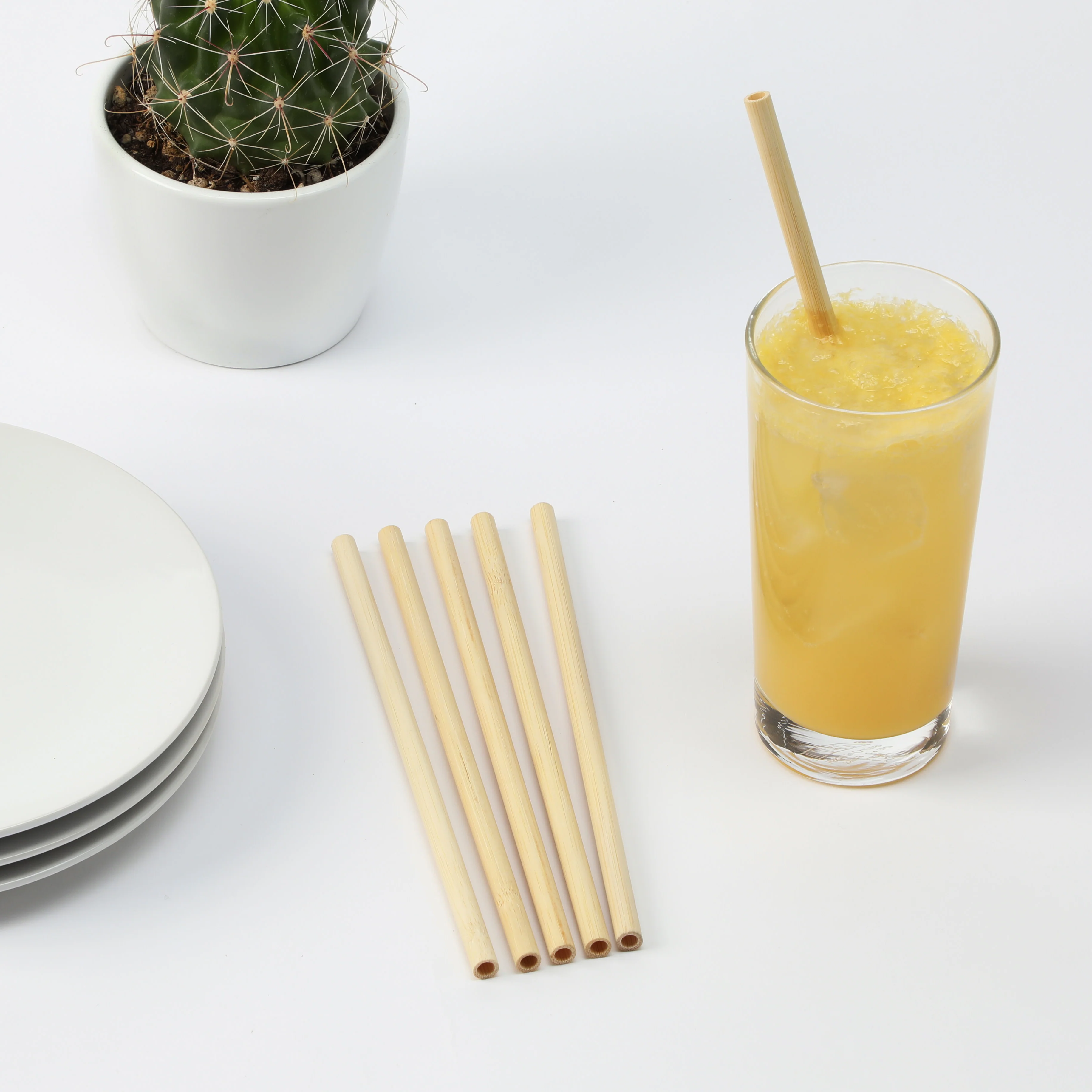 Bamboo Straws with Cleaning Brush, Set of 10 - Image 4