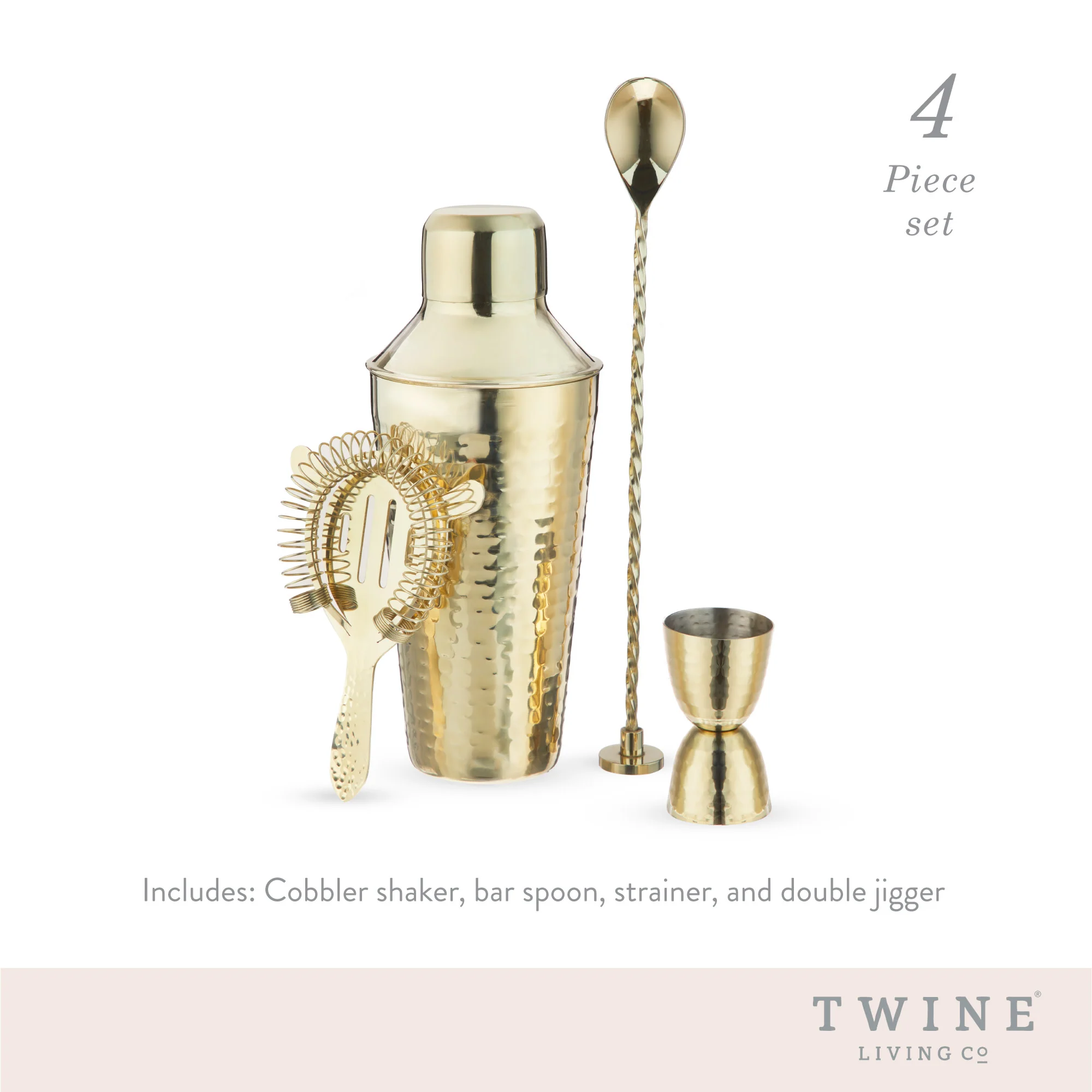 Hammered 4-Piece Barware Set in Gold - Image 9