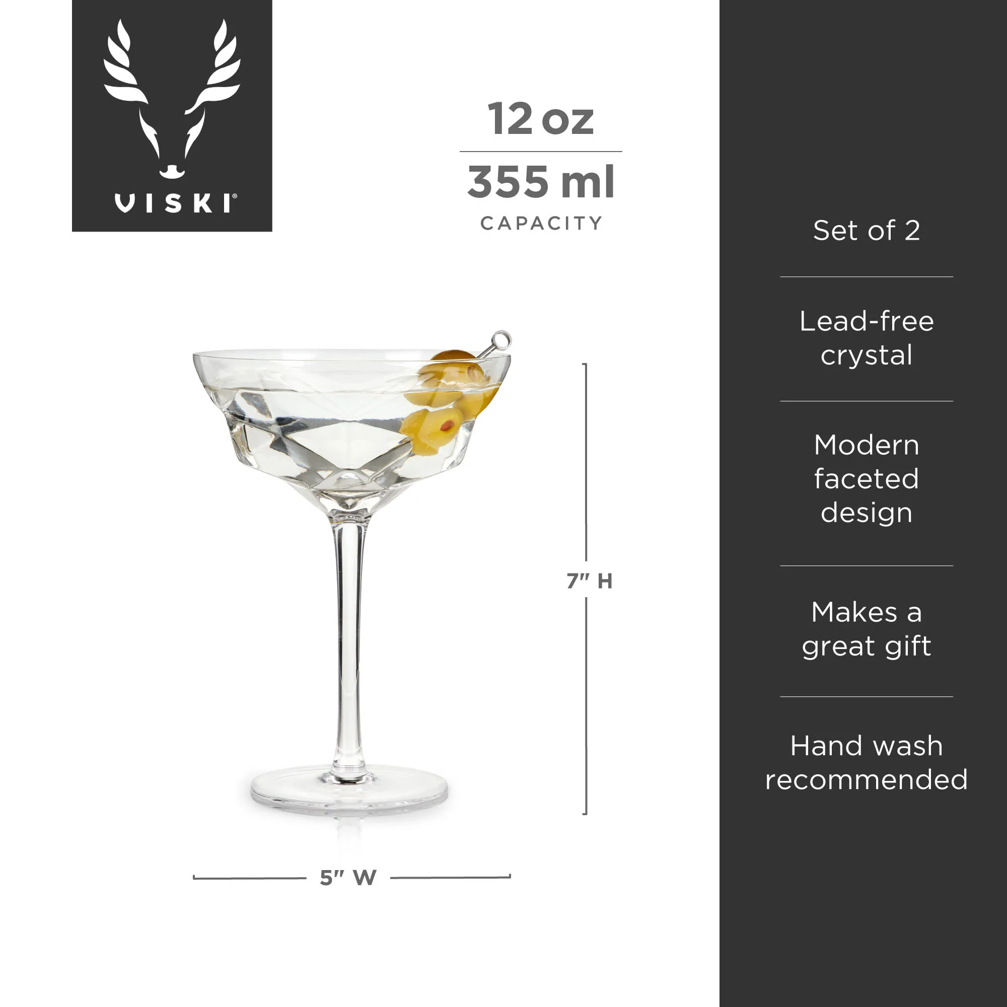 Seneca Crystal Faceted Martini Glasses, Set of 2 - Image 7