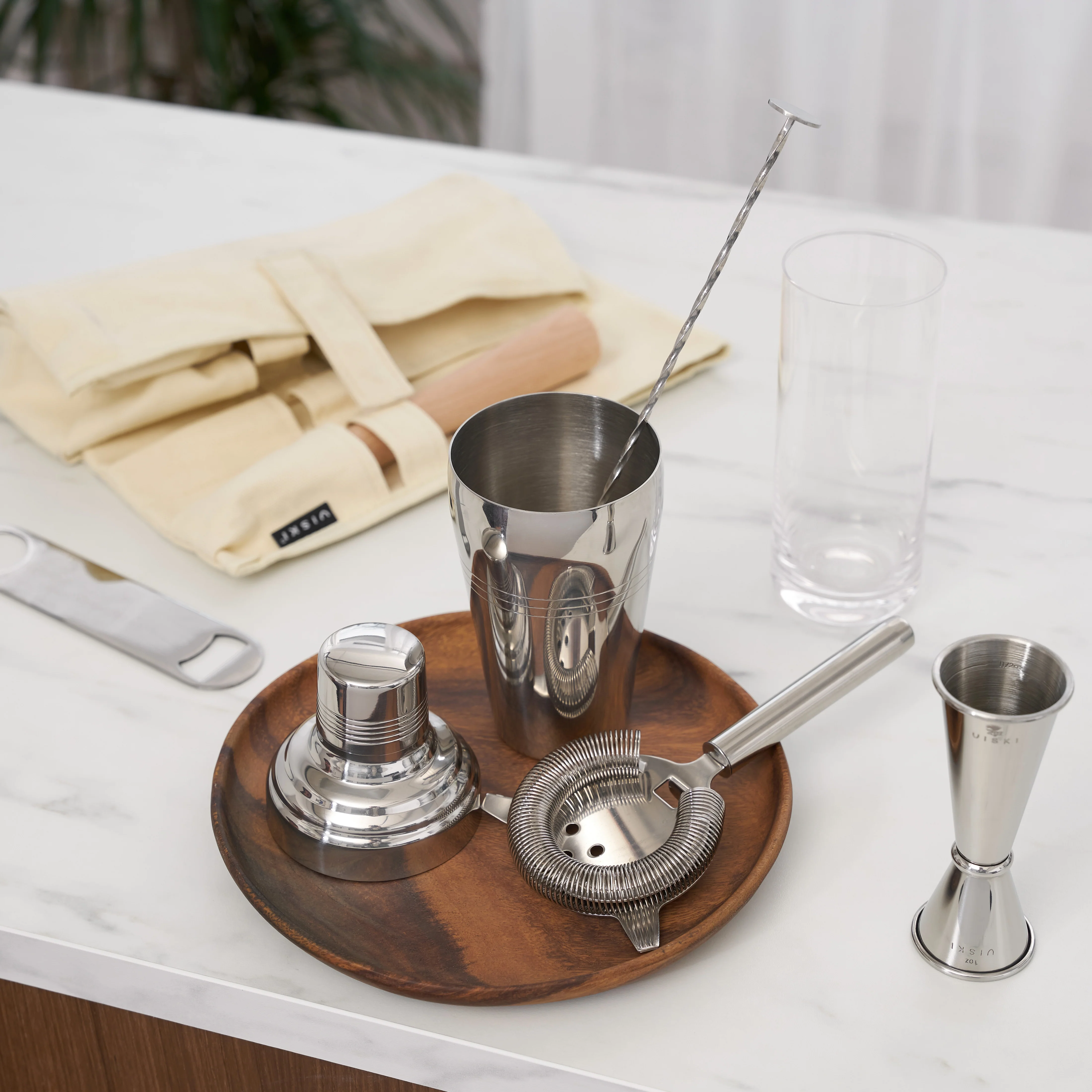 6-Piece Travel Barware Set in Stainless Steel with Canvas Bag - Image 4