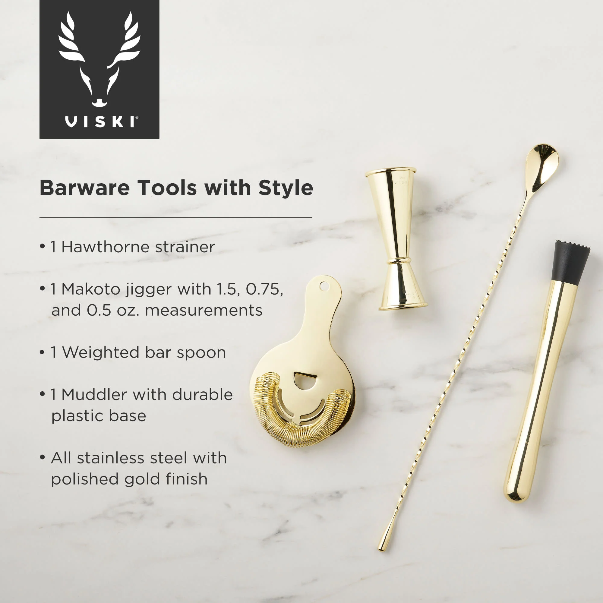 Belmont 7-Piece Barware Set in Gold - Image 7