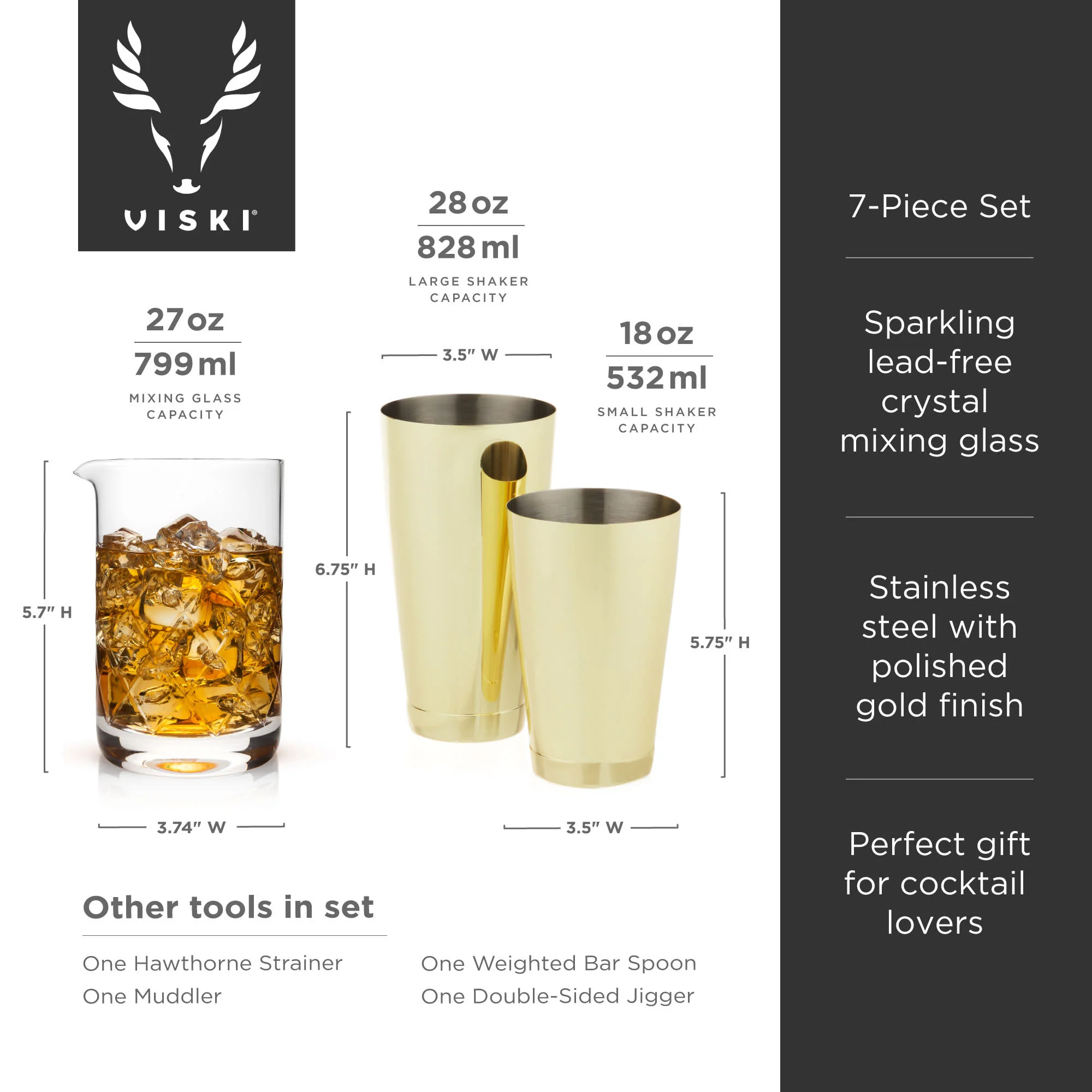 Belmont 7-Piece Barware Set in Gold - Image 9