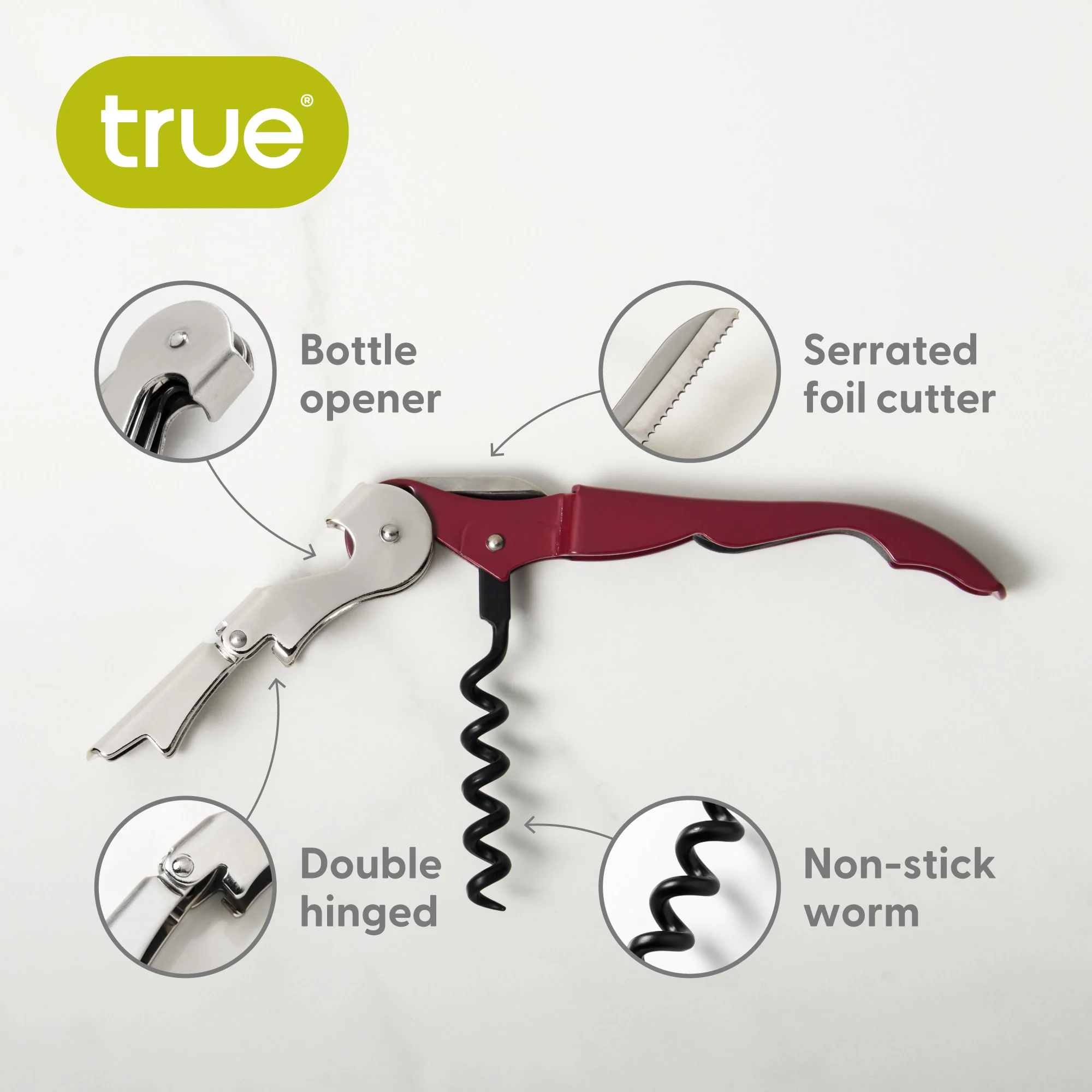 Truetap Waiter's Corkscrew in Burgundy, Bulk - Image 4