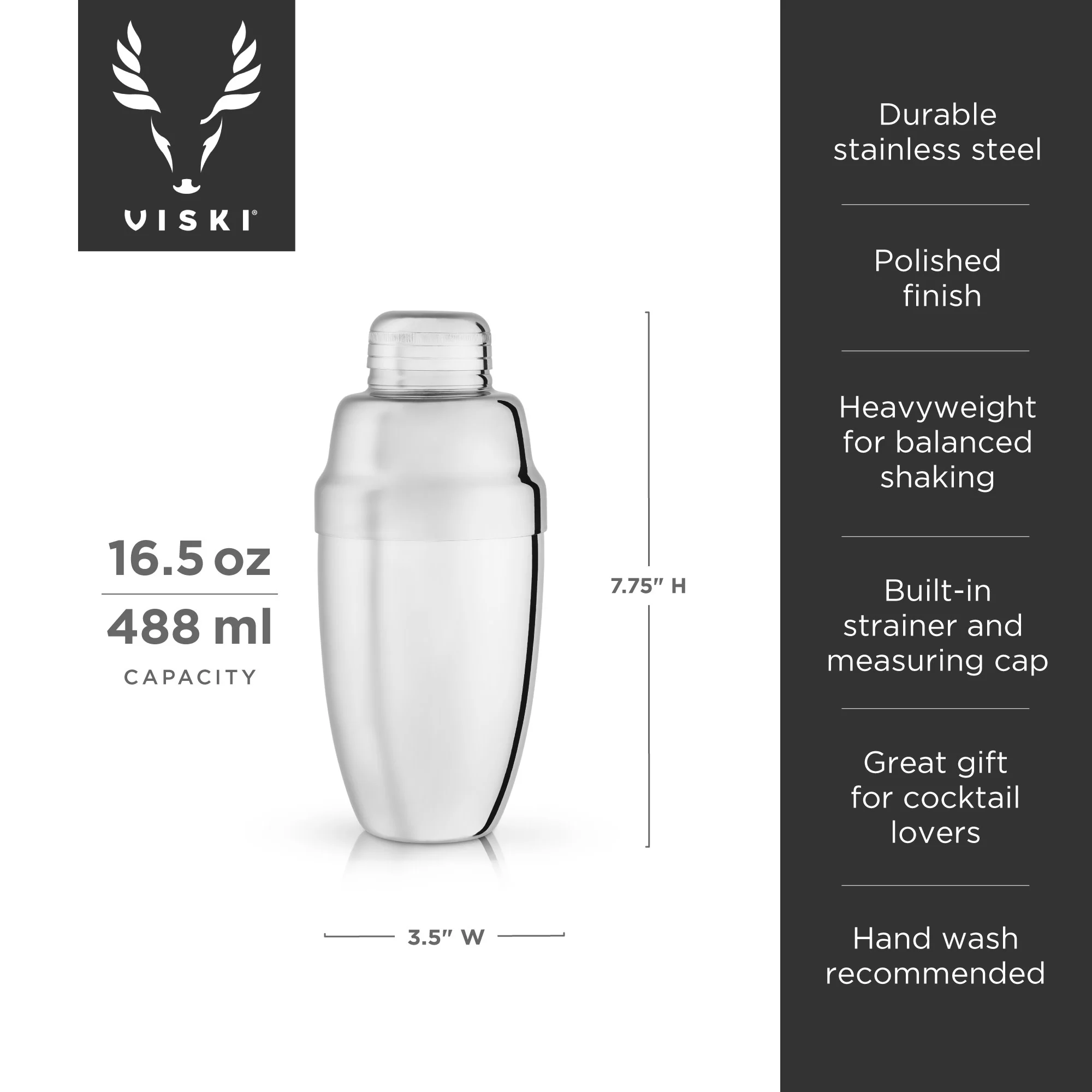 Harrison Heavyweight Cocktail Shaker in Stainless Steel - Image 8