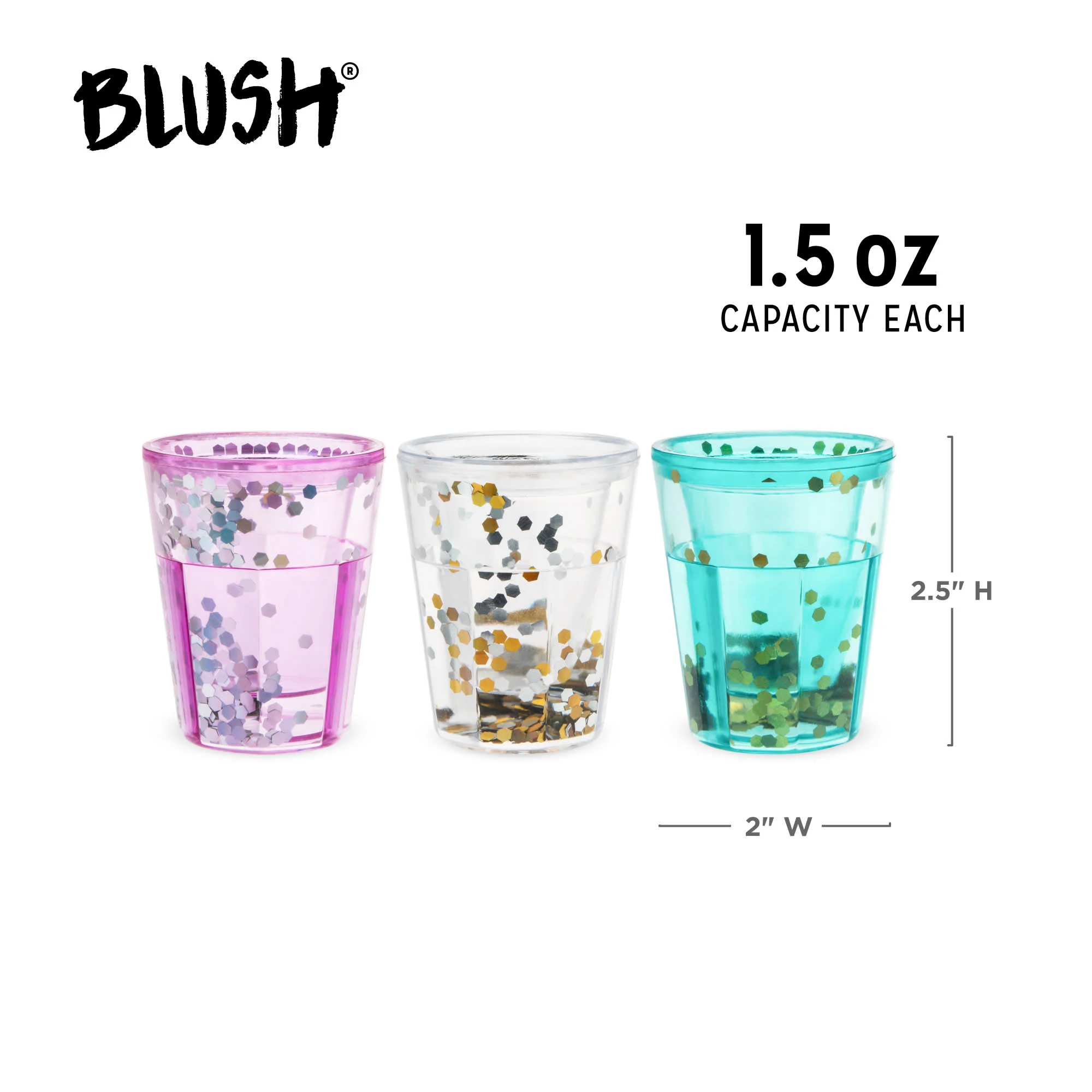 Mermaid Sparkle Glitter 1.5 oz Shot Glasses in Assorted Colors, Set of 3 - Image 7